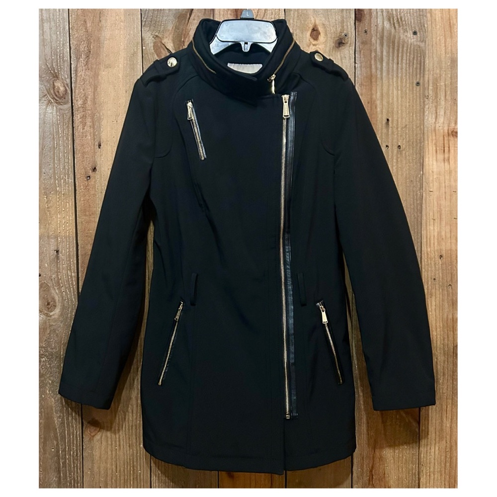 Michael Kors Black Asymmetrical Zip Trench Coat. Women’s Size Medium. - Picture 12 of 16